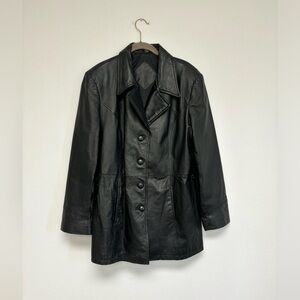 Vintage Black Leather Blazer Button Jacket Jacqueline Ferrar Womens size Large